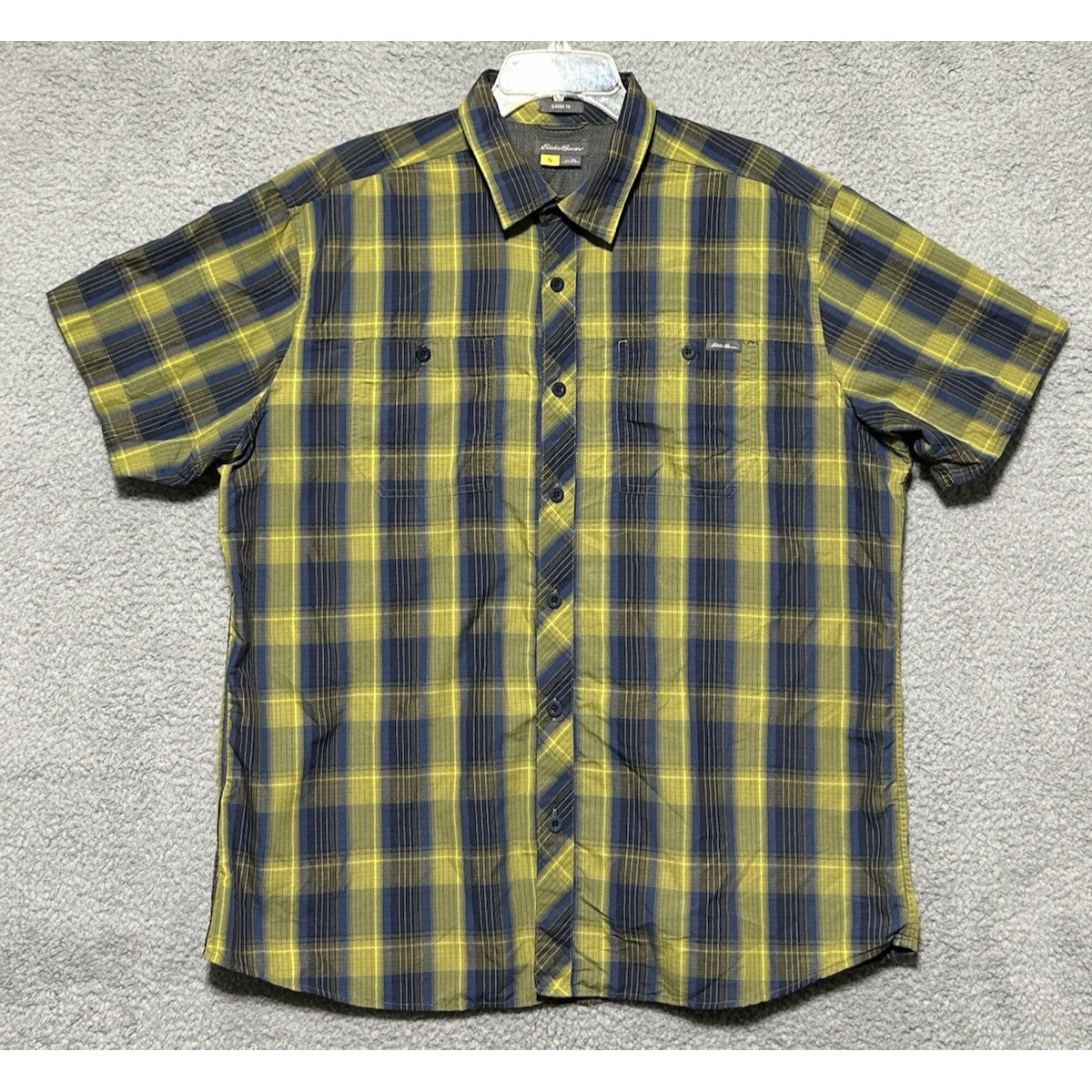 Eddie Bauer Shirt Mens Xl Blue And Yellow Plaid Travex Outdoor Travel Gorpcore